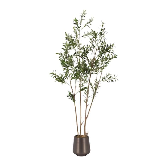 Kate and Laurel Green 7ft. Oliveira Faux Olive Tree with Gray Planter